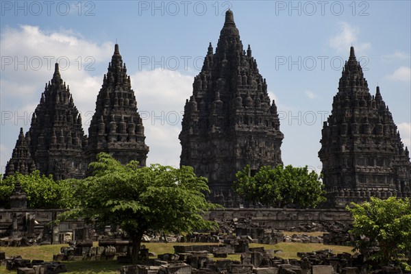 Prambanan temple on Java in Indonesia with black tower