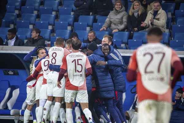 Football UEFA Europa League, 2024/25 season, matchday 4: TSG Hoffenheim v Olympique Lyon. Picture: Lyon celebrate after scoring the opening goal to make it 2-1