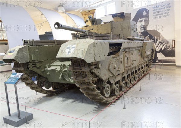 Churchill armoured repair vehicle (ARV), REME museum, MOD Lyneham, Wiltshire, England, UK