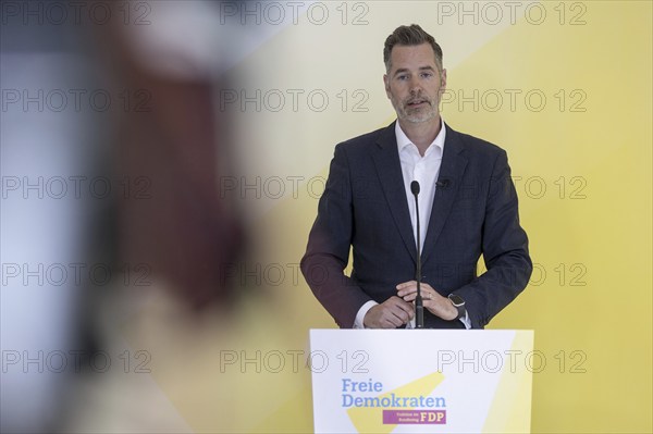 Christian Dürr, Chairman of the FDP parliamentary group, in a press statement in front of the parliamentary group meetings at parliamentary group level in the German Bundestag in Berlin, 9 April 2024