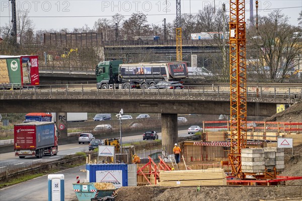 Duisburg-Kaiserberg motorway junction, complete reconstruction and new construction of the A3 and A40 junction, all bridges, ramps, carriageways are being renewed and partly widened, 8 years construction time, railway bridges running there are also being renewed, North Rhine-Westphalia, Germany, Europe