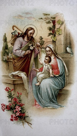 Christmas picture with the baby Jesus, Mary and Joseph, Austria, 1900, historical, digital reproduction of an original from the 19th century, Europe