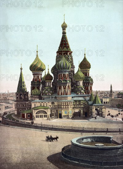 St Basil's Cathedral, Cathedral of Blessed Basil, name of the Russian Orthodox Cathedral of the Protection and Intercession of the Virgin Mary on the Moat, Moscow, Russia, c. 1890, Historic, digitally restored reproduction from a 19th century original, Europe