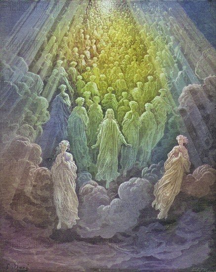 Illustration for Paradiso, the Divine Comedy by Dante Alighieri Canto by Gustave Dore 1832-1883, French artist, Inferno, Hell, Paradise, Angels, Damnation, Historical, digitally restored reproduction from a 19th century original, Record date not stated