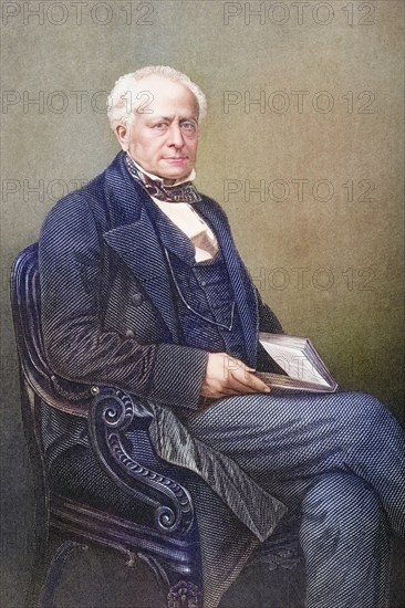 Sir Fitzroy Kelly, 1796-1880, English judge and attorney general. Painted by DJ Pound after a photograph by Mayall. From the book The Drawing-Room Portrait Gallery of Eminent Personages, published in London 1859, digitally restored reproduction from a 19th century original, record date not stated