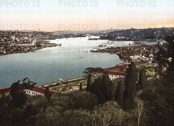 The Golden Horn, Istanbul, Constantinople, Turkey, View from 1885, Historical, digitally restored reproduction from a 19th century original, Record date not stated, Asia