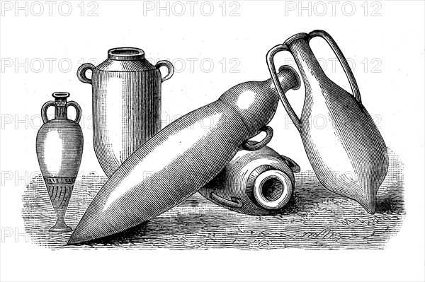 Amphora, amphora, Roman wine jug, illustration from 1885, historical, digital reproduction of an original from the 19th century