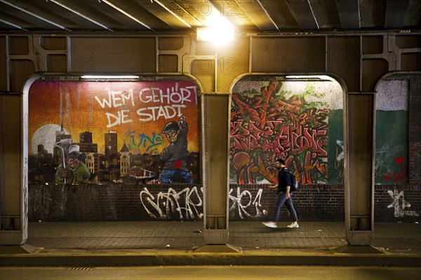 Artistically designed subway, Light in the Tunnel campaign with Klaus Klinger, Ellerstrasse, Düsseldorf, North Rhine-Westphalia, Germany, Europe