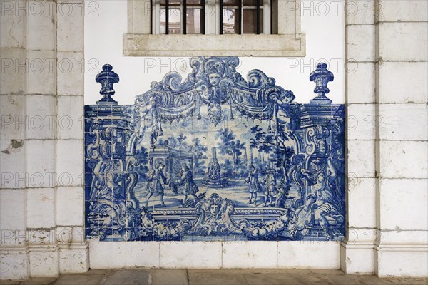 Church and Monastery of Sao Vicente de Fora, Panel of Azulejo tiles in the Cloister, Lisbon, Portugal, Europe