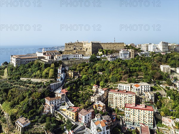 Castel Sant'Elmo and Charterhouse and Museum of San Martino from a drone, Campania, Italy, Europe