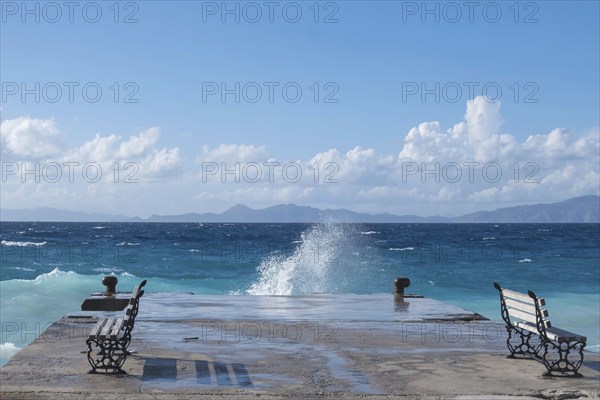 The Mediterranean Sea off the west coast of Rhodes, in the background the coast of Turkey, Rhodes, Dodecanese archipelago, Greece, Europe