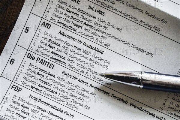 Afd, candidates Maximilian Krah and Petr Bystron, ballot paper, ballot paper for the 2024 European elections in Germany