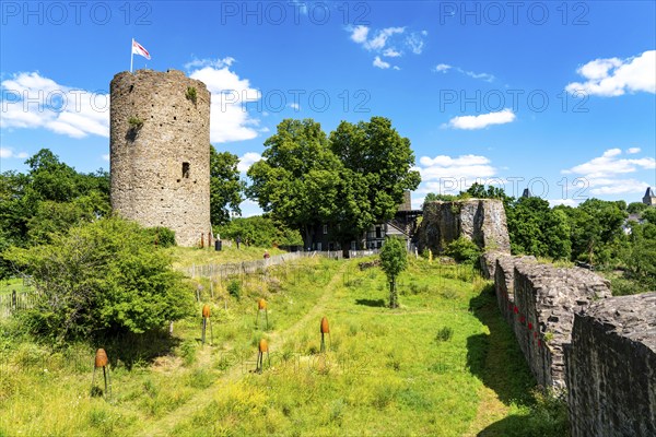 The hilltop castle of Blankenberg, near Hennef, above the Siegschleife near the district of Blankenberg, in Oberbergisches Land, North Rhine-Westphalia, Germany, Europe