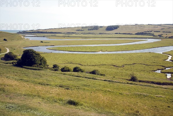 Large looping meanders on the River Cuckmere, East Sussex, England, United Kingdom, Europe