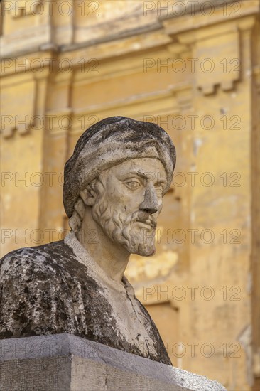 Bust of Muhammad ibn Aslam Al-Ghafiqi, ophthalmologist in al-Andalus, died 1165 in Cordoba, expert in cataract surgery Corboba, Andalusia, Spain, Europe