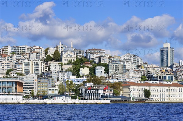 Skyline of Karakoy and Beyoglu viewed from the Bosphorus, Istanbul, Turkey, Asia