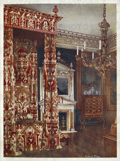 Furniture around the turn of the century 1900, Queen Anne's bed, Chest of drawers upon stand, Wooden candleabra (1910, 1911), Queen Anne's bed, Chest of drawers upon stand, Wooden candleabra (1910, 1911) .jpg