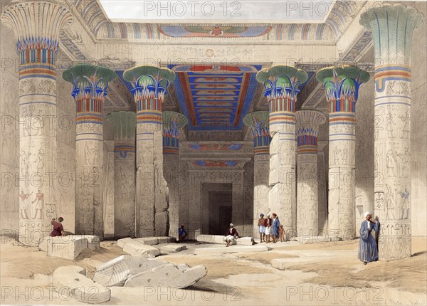 Colonnade of the Temple of Philae, Nubia, Egypt, around 1850, Historical, digitally restored reproduction from a 19th century original, exact date unknown, Africa