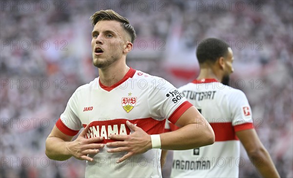 Goal celebration Ermedin Demirovic VfB Stuttgart (09) Josha Vagnoman VfB Stuttgart (04) MHPArena, MHP Arena Stuttgart, Baden-Württemberg, Germany, Europe