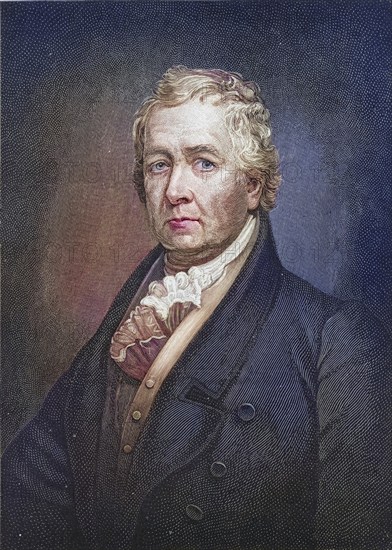 Samuel Latham Mitchill (1764-1831), American scientist, physician and politician. In 1795 he described the anaesthetic properties of nitrous oxide (laughing gas), five years earlier than Humphry Davy. Copperplate engraving, 1896, digitally restored reproduction from a 19th century original, record date not stated