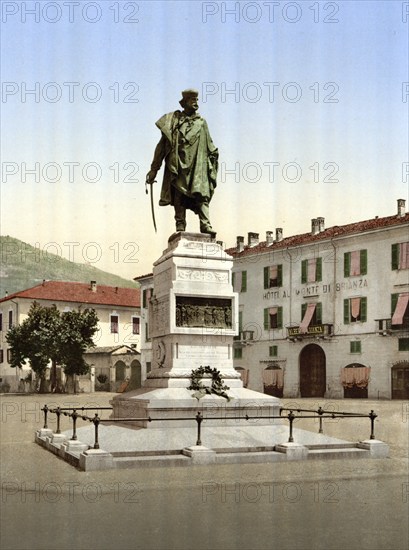 Como, Garibaldi Monument, Lake Como, Italy, Historical, digitally restored reproduction from a 19th century original, 1880, Record date not stated, Europe