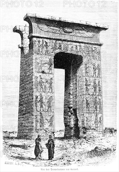 Ancient Egyptian temple ruins of Karnak, Egypt, historical illustration 1880, Orient, Africa