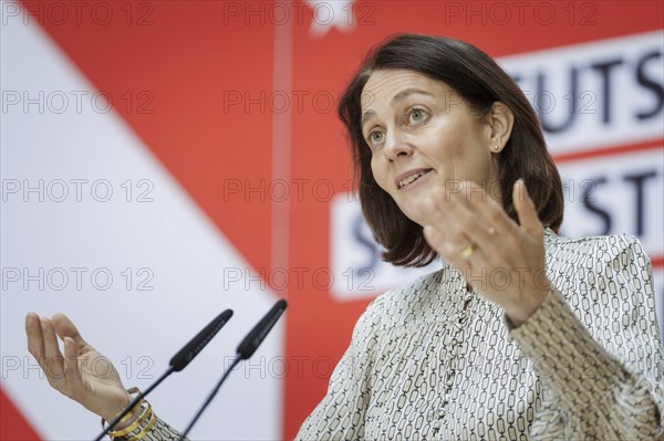 Katarina Barley, SPD lead candidate for the 2024 European elections, at a press conference following the SPD Presidium meeting after the European elections at Willy Brandt Haus in Berlin, 10 June 2024