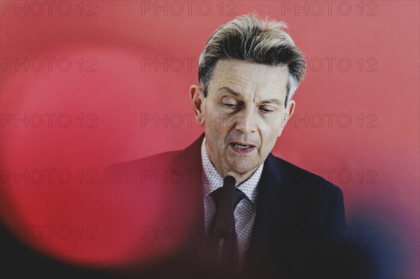 Rolf Mützenich, SPD parliamentary group leader, recorded during a press statement in front of the parliamentary group meeting in Berlin, 23 April 2024