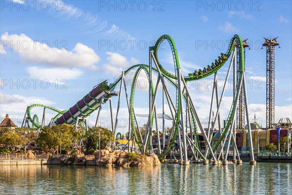 Incredible Hulk roller coaster in Marvel Super Hero Island at Universal Studios Islands of Adventure in Orlando, Florida, USA, North America