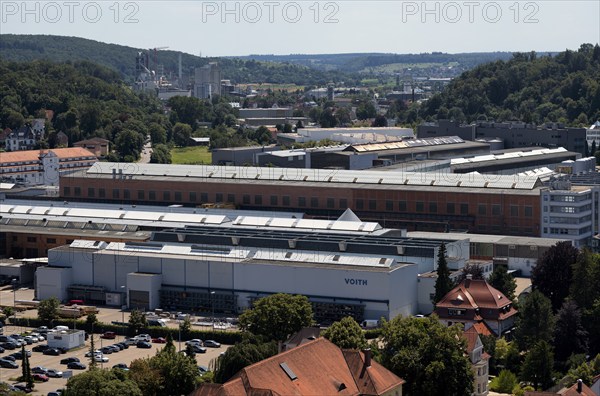 View of the Voith company, logo, industrial area, Heidenheim an der Brenz, Baden-Württemberg, Germany, Europe