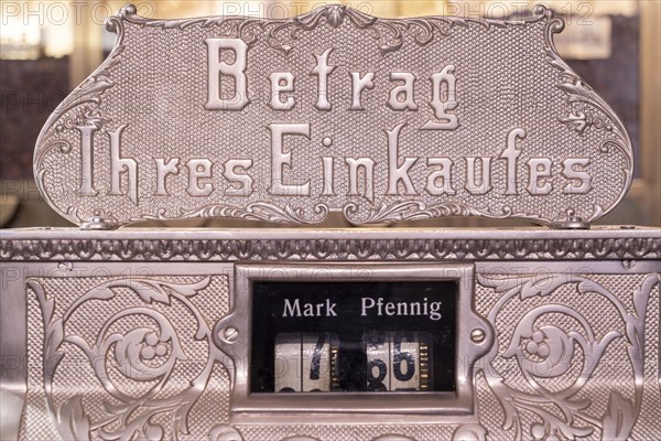 Old, mechanical cash register, currency in marks and pfennigs, numeric