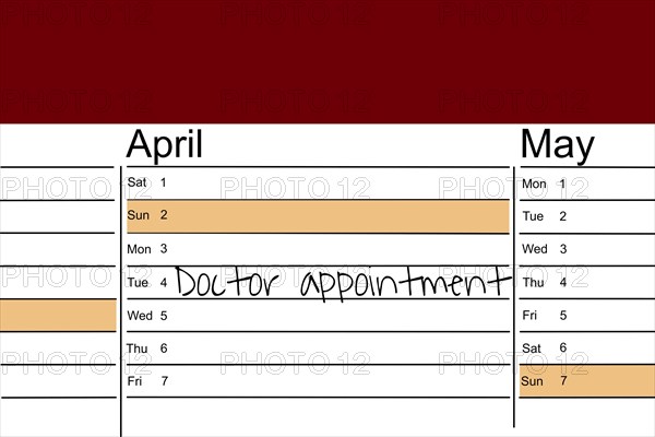 Symbolic image: Appointment diary with note for preventive medical check-up (English)