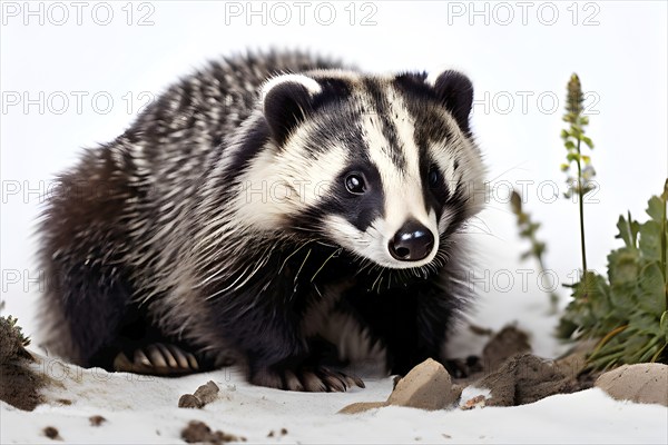 European badger sitting on the ground, AI generated