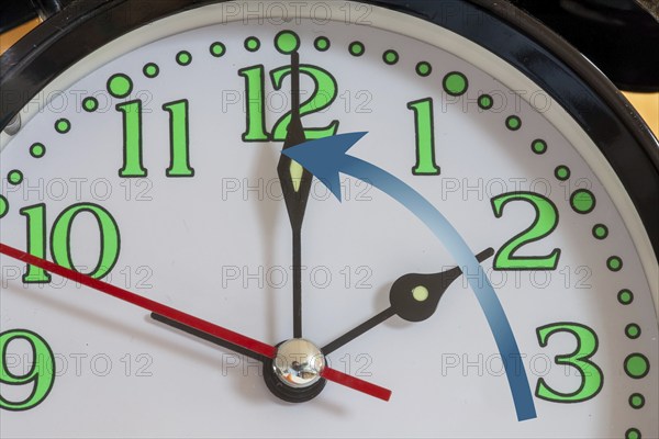 Symbolic image time change, winter time: close-up of an alarm clock set to two o'clock