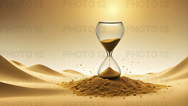 Minimalist hourglass illustration with abstract golden sand falling slowly, representing the countdown to the New Year in a clean, symbolic way, AI generated