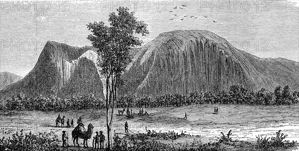 Ayers Rock, Uluru, in the centre of Australia, in 1882, Historical, digital reproduction of an original from the 19th century