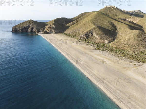 The Playa de los Muertos (beach of the dead) . Aerial view. Drone shot. Nature Reserve Cabo de Gata-Nijar, Almería province, Andalusia, Spain, Europe