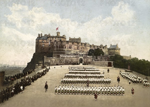 Edinburgh Castle and Esplanade, Scotland, c. 1890, Historic, digitally restored reproduction from a 19th century original