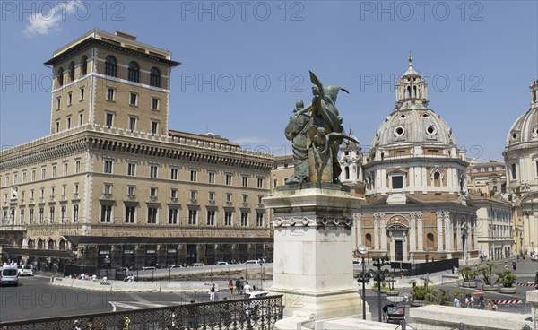 View from the Monumento Vittorio Emanuele II, Piazza Venezia, to the Preffeture, the church of Santa Maria di Loreto, behind it the twin church Santissimo Nome di Maria al Foro Traiano, Rome, Italy, Europe