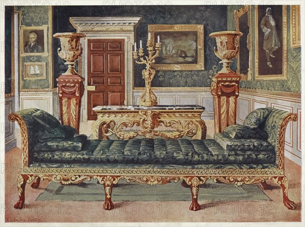 Furniture at the turn of the century 1900, Mahogany and gilt Georgian suite in the gallery and green drawing-room of Longford Castle (1910-1911), Mahogany and gilt Georgian suite in the gallery and green drawing-room of Longford Castle (1910, 1911) .jpg