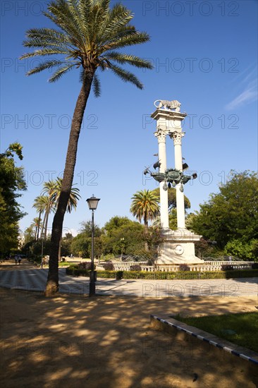 Monument to Christopher Columbus, Cristóbal Colón, erected in 1921 in Jardines de Murillo, Seville, Spain, Europe