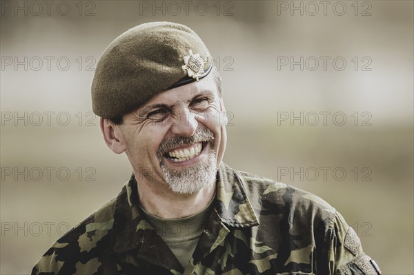 Colonel Jiri Libal, Commander 4th Rapid Deployment Brigade, photographed as part of a Bundeswehr exercise with forces from Norway and the Czech Republic during the 'Wettiner Schwert' exercise as part of Quadriga 2024 in the training town of Schnöggersburg, 8 April 2024