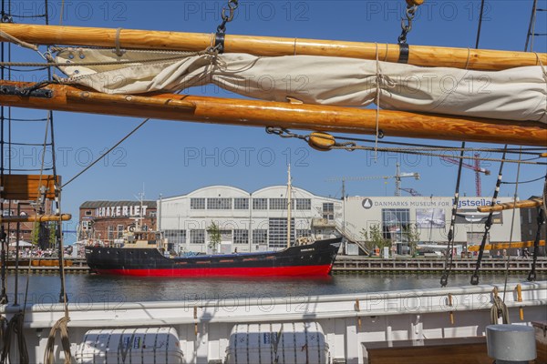 Maritime Svendborg, event hall Kammerateriet, cargo ship, tall ship, Danmarks Museum for Lystsejlads, museum for pleasure craft shipping on Frederiksø, Frederiks Island in the harbour, Great Belt, Baltic Sea, Fyn, Fyn Island, Denmark, Europe