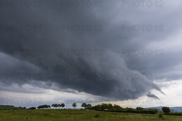 Heavy rain showers and thunderstorms over Possendorf in the Eastern Ore Mountains, Possendorf, Saxony, Germany, Europe