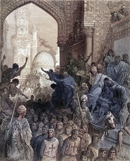 Arrival of the prisoners of Minich during the seventh crusade in Cairo, Historical, digitally restored reproduction from a 19th century original, Record date not stated