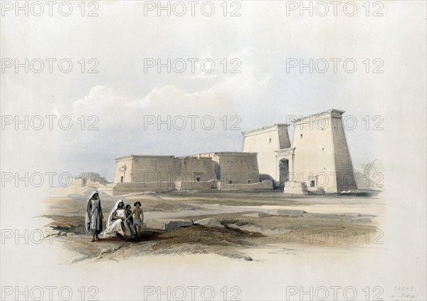 Bedouins in front of the fort of Dakke, in Nubia, Egypt, around 1850, Historical, digitally restored reproduction from a 19th century original, exact date unknown, Africa