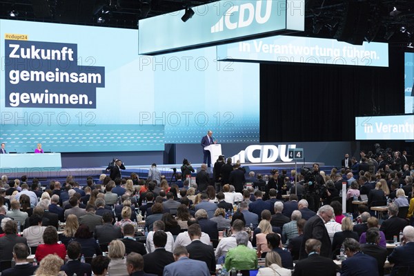 Berlin, Germany, 6 May 2024: Friedrich Merz, Chairman of the Christian Democratic Union of Germany (CDU), speaks during the CDU Germany 2024 party conference, Europe