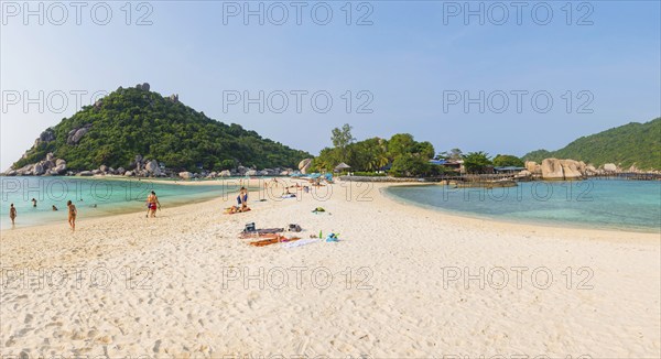 Beach on the holiday island Nang Yuan Island, island, tropical, tropics, landscape, bathing holiday, bathing beach, dream holiday, exotic, coastal landscape, Asian, natural landscape, rock, natural paradise, sight, beautiful, natural, paradise, holiday paradise, seascape, summer, beautiful weather, climate, nature, coastline, ocean, sea, water, turquoise, beach holiday, panorama, snorkelling, paradisiacal, overview, beach, Koh Tao, Thailand, Asia