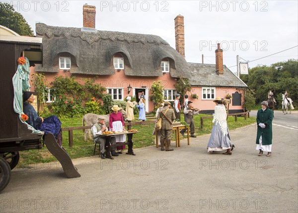 Filming a scene for Stanley's War film directed by Tim Curtis outside the Sorrel Horse pub, Shottisham, Suffolk, England, UK