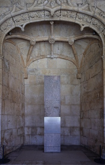 Cenotaph in honour of the poet and writer Fernando Pessoa, Hieronymite monastery Mosteiro dos Jerónimos, also known as Mosteiro de Belém, Belém, Lisbon, Portugal, Europe